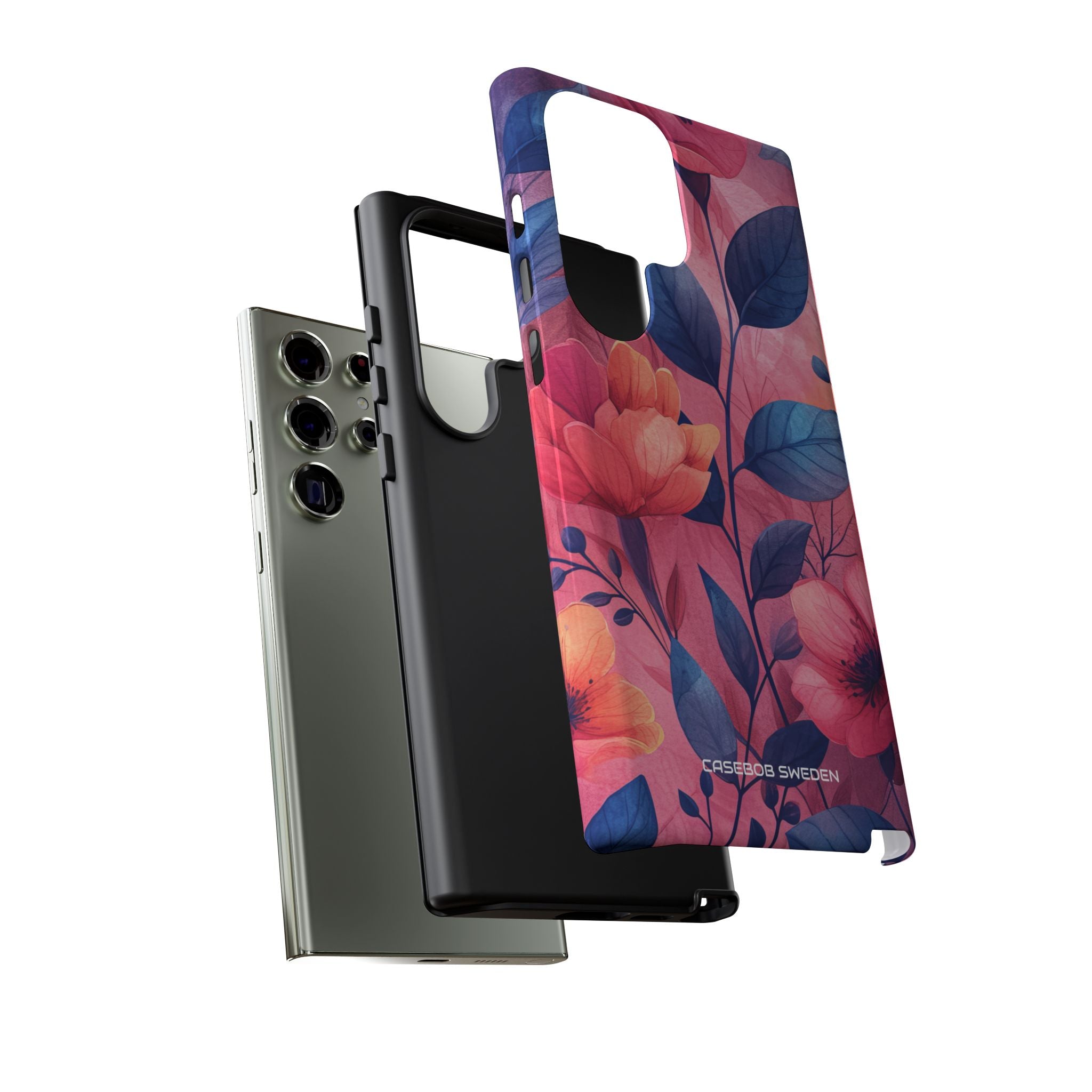 Pink Blue Floral - Tough Samsung S23 Phone Case