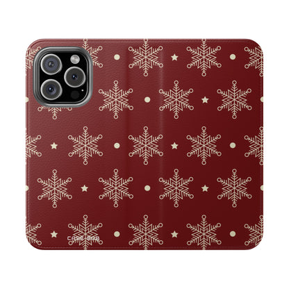 Cream Snowflakes Crimson - iPhone 16 Pro Case - Wallet