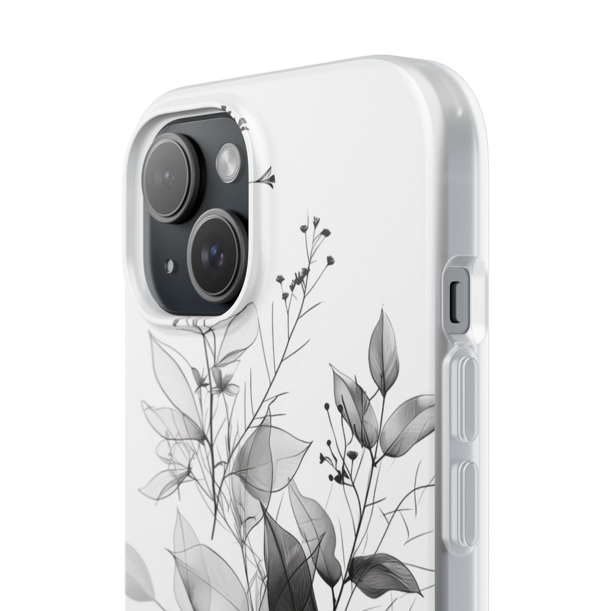 Veined Leaves Gray iPhone 15 Case - Soft