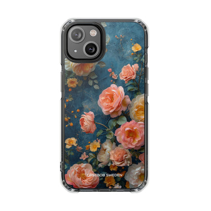 Blue Floral Elegance - Clear Impact iPhone 14 Phone Case