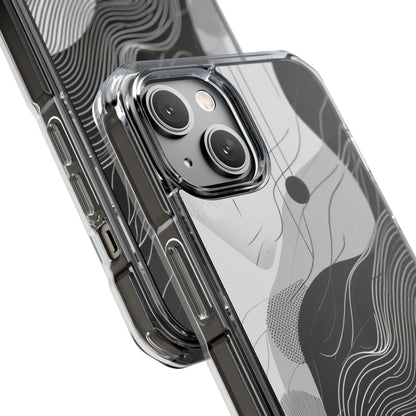 Fluid Rhythms: Monochrome Line Flow iPhone 14 - Clear Impact Phone Case