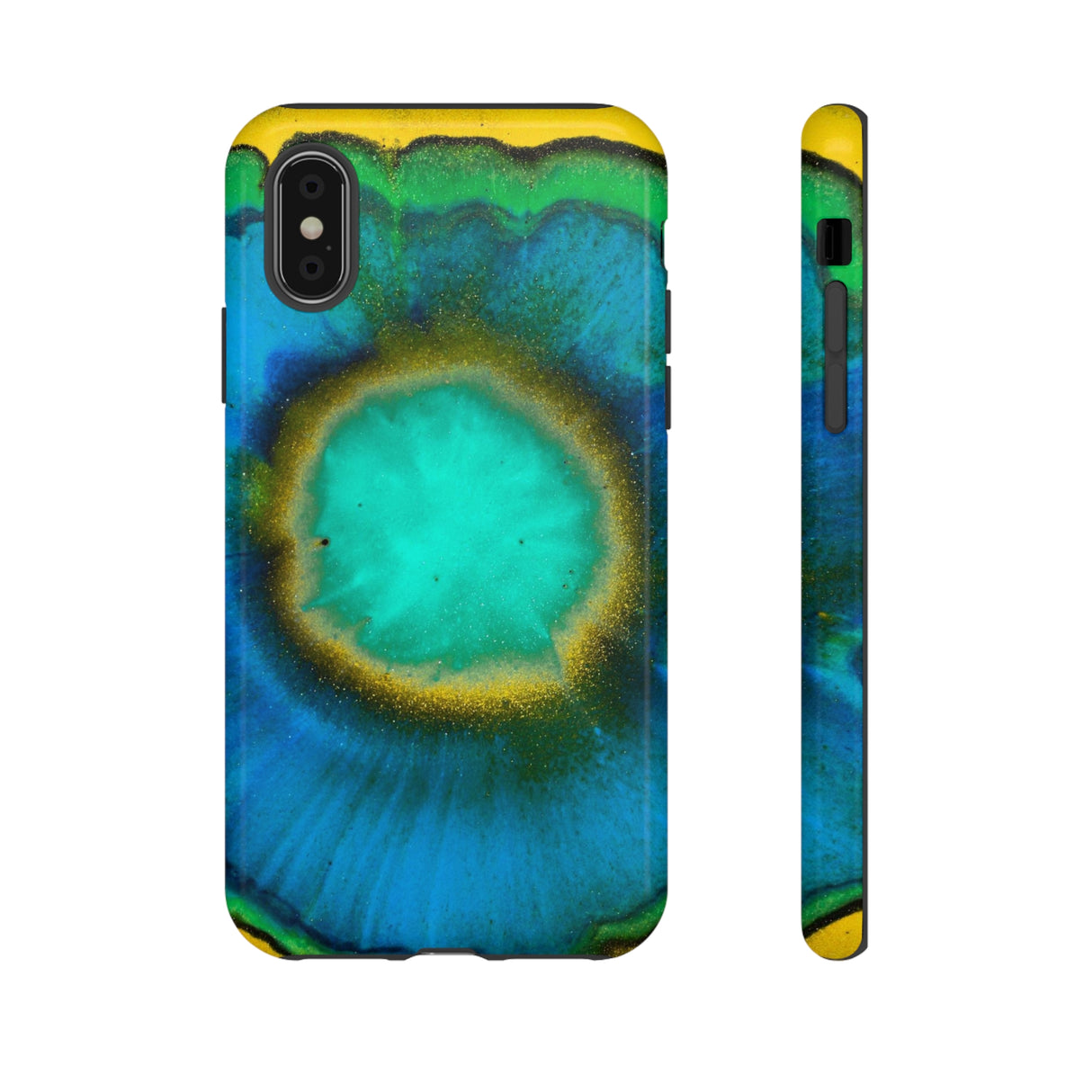 Neon Blue Ink Art iPhone Case (Protective) iPhone XS Glossy Phone Case