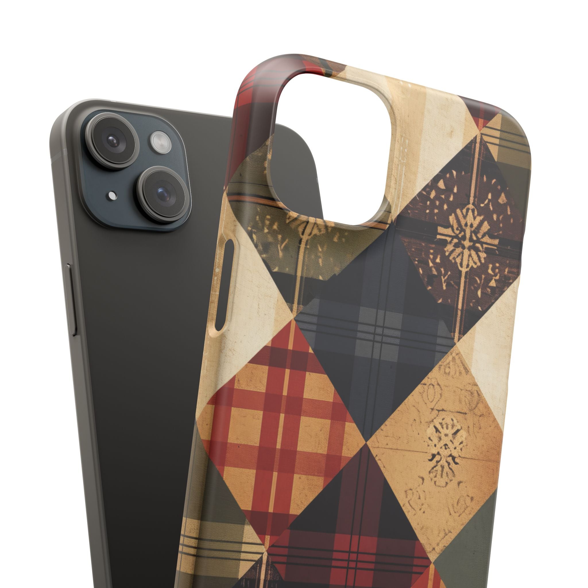 Rustic Geometric Patchwork Harmony iPhone 15 - Slim Phone Case