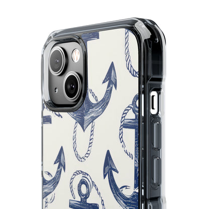 Navy Anchor Tapestry iPhone 14 - Impact Clear+