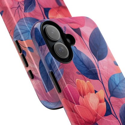 Pink Blue Floral - Tough + MagSafe® iPhone 16 Phone Case