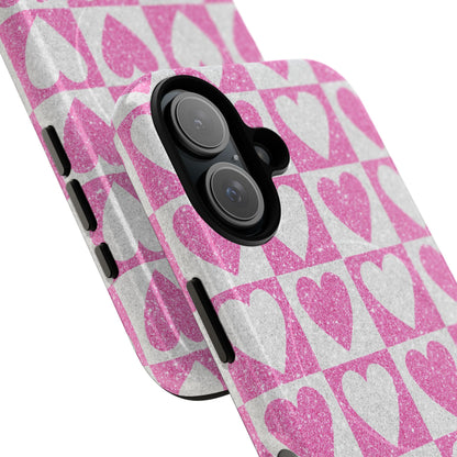 Glitter Heart Grid iPhone 16 Case - Tough+