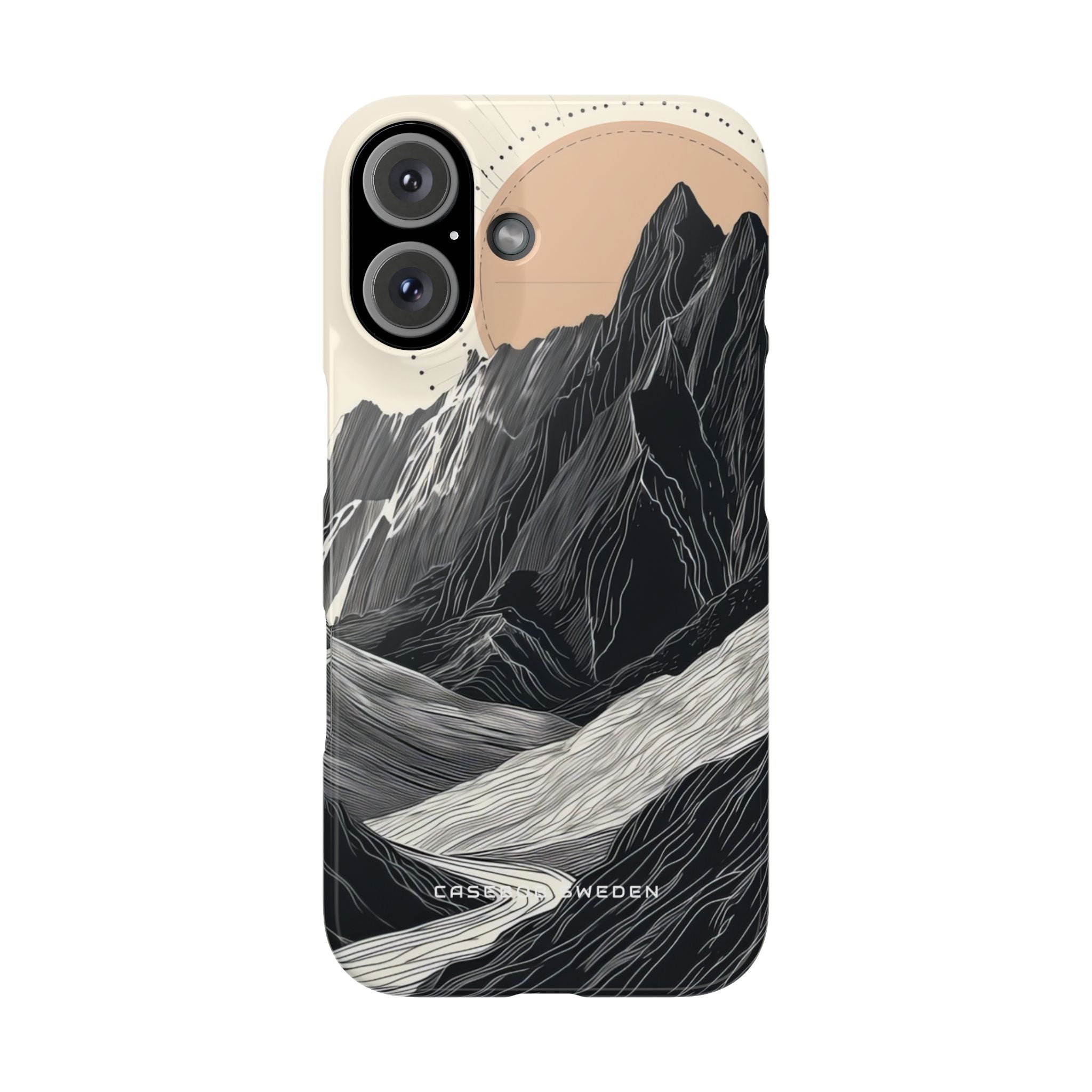 Minimalist Mountain Landscape with Flowing River iPhone 16 - Slim Phone Case