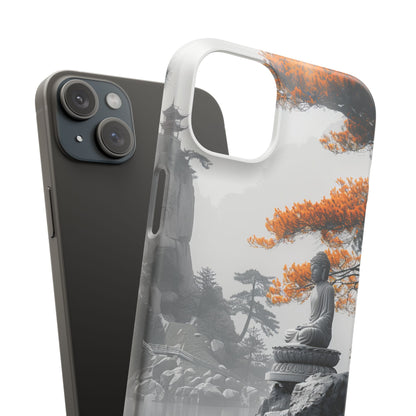 Zen Serenity: Tranquil Landscape with Buddha and Pagoda iPhone 15 - Slim Phone Case