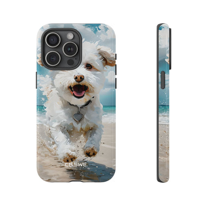 Joyful Fluffy Dog Running on Beach Impressionist Art iPhone 15 - Tough