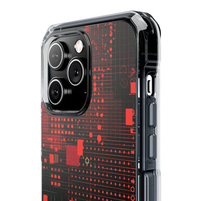 Crimson Circuit Grid iPhone 14 - Impact Clear+