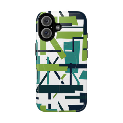 Green Geometry Glide iPhone 16  Tough+ Phone Case