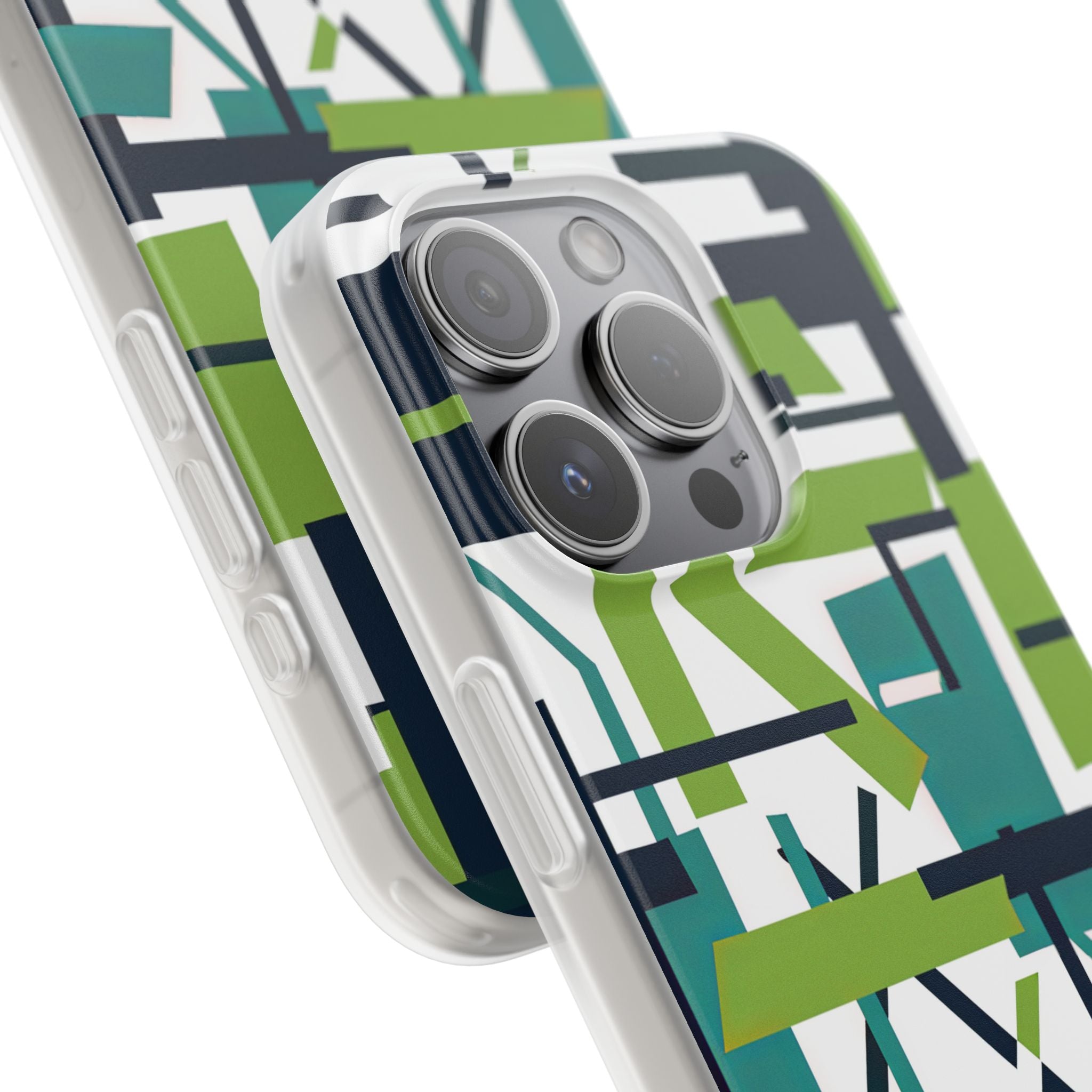 Green Geometry Glide iPhone 15 - Flexi Phone Case