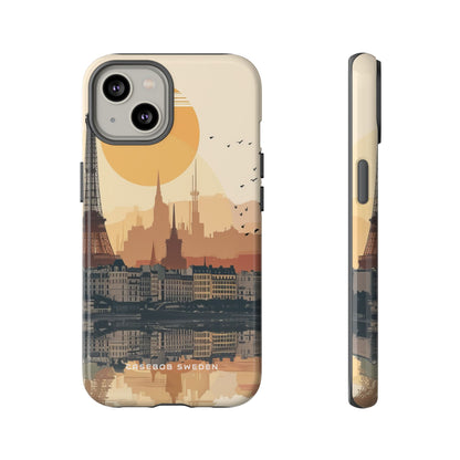 Eiffel Tower Silhouette with Birds and Sun Reflection iPhone 14 - Tough Phone Case