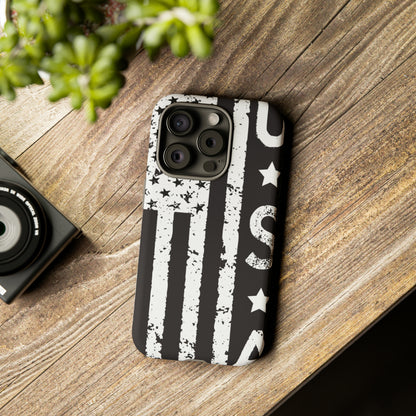 Black n White U.S Flag - Protective Phone Case