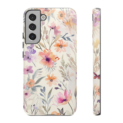 Soft Pink Floral Watercolor Design - Tough Samsung S22 Phone Case