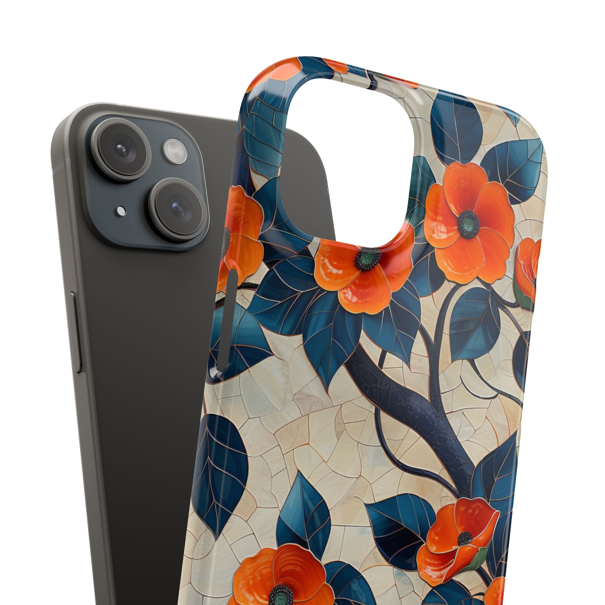 Orange Blossoms Mosaic Harmony iPhone 15 - Slim Phone Case