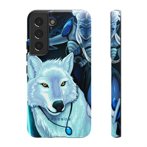 Elf with white wolf - Protective Phone Case