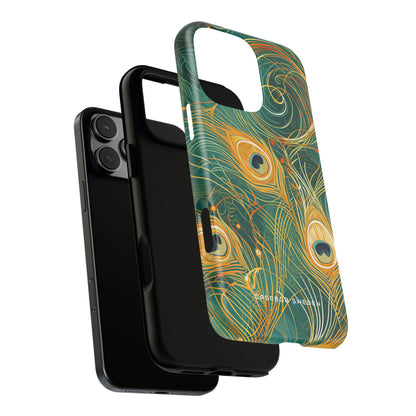 Peacock Elegance in Teal and Gold iPhone 16 - Tough Phone Case