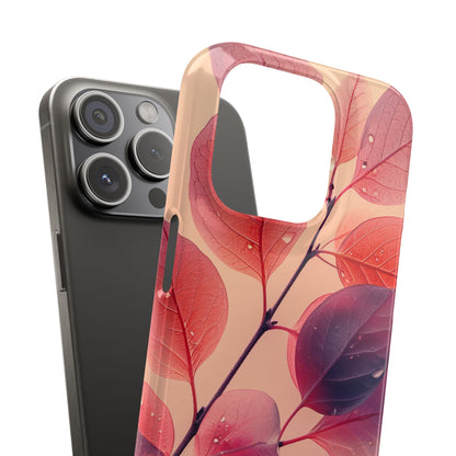 Pink Serenity Leaf Design - Slim iPhone 15 Phone Case