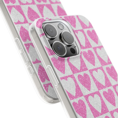 Glitter Heart Grid iPhone 16 Pro Max Case - Soft