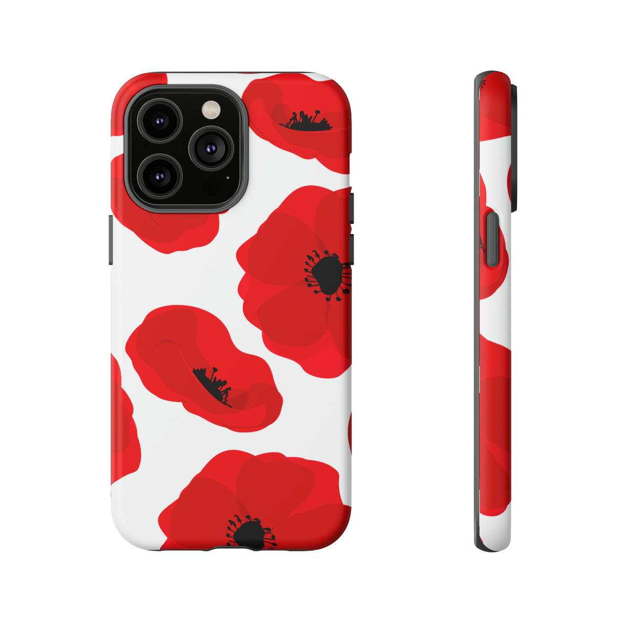 Red poppies on white iPhone case - Protective Phone Case