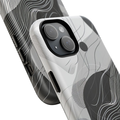 Fluid Rhythms: Monochrome Line Flow iPhone 15  Tough+ Phone Case