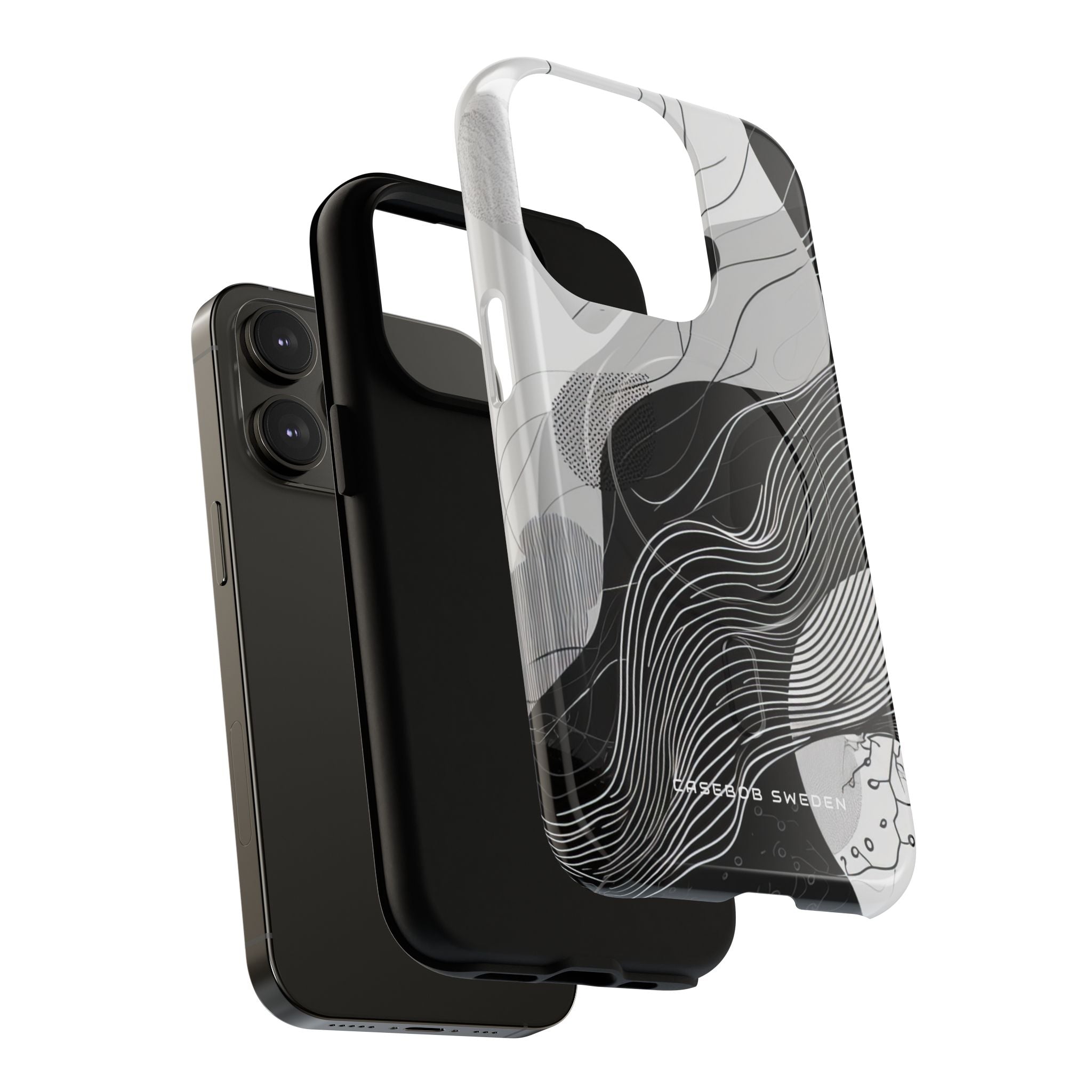 Fluid Rhythms: Monochrome Line Flow iPhone 14 | Tough+ Phone Case