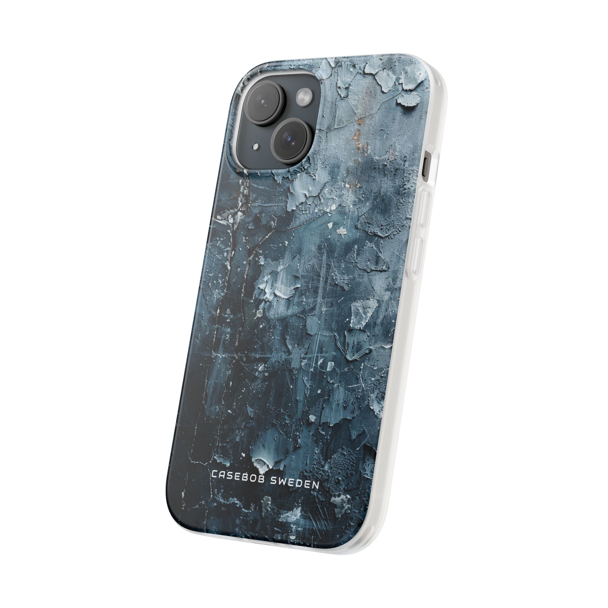 Weathered Blue Tapestry with Cracked Layers iPhone 15 - Flexi Phone Case