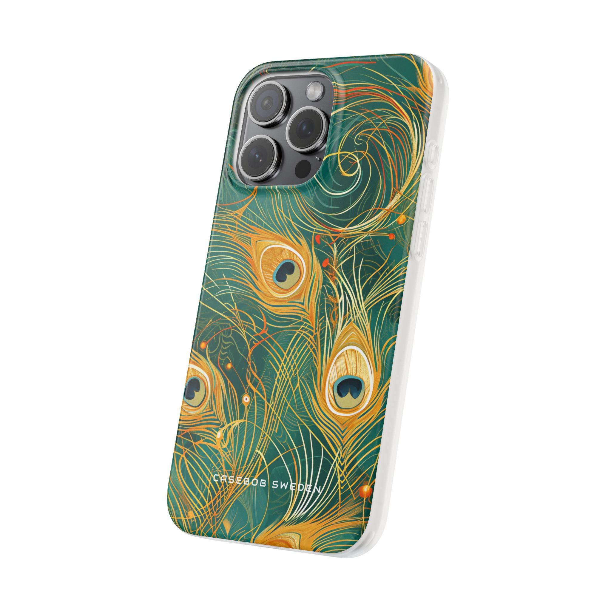 Peacock Elegance in Teal and Gold iPhone 15 - Flexi Phone Case