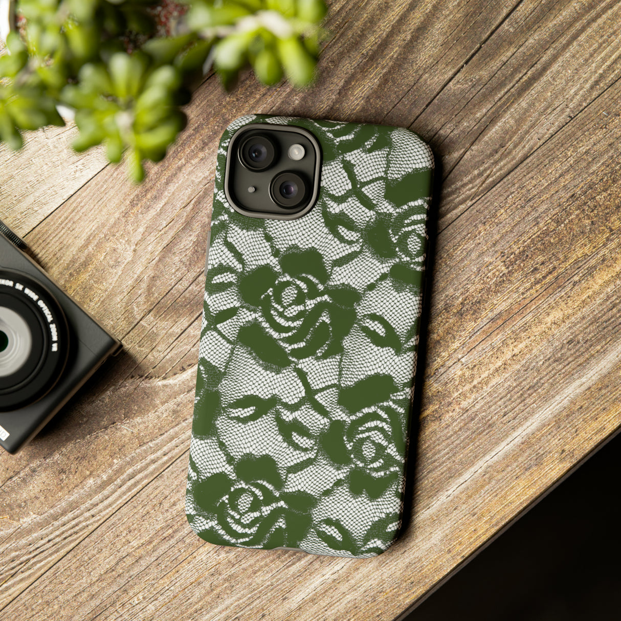 Green Lace Gothic Flower - Protective Phone Case