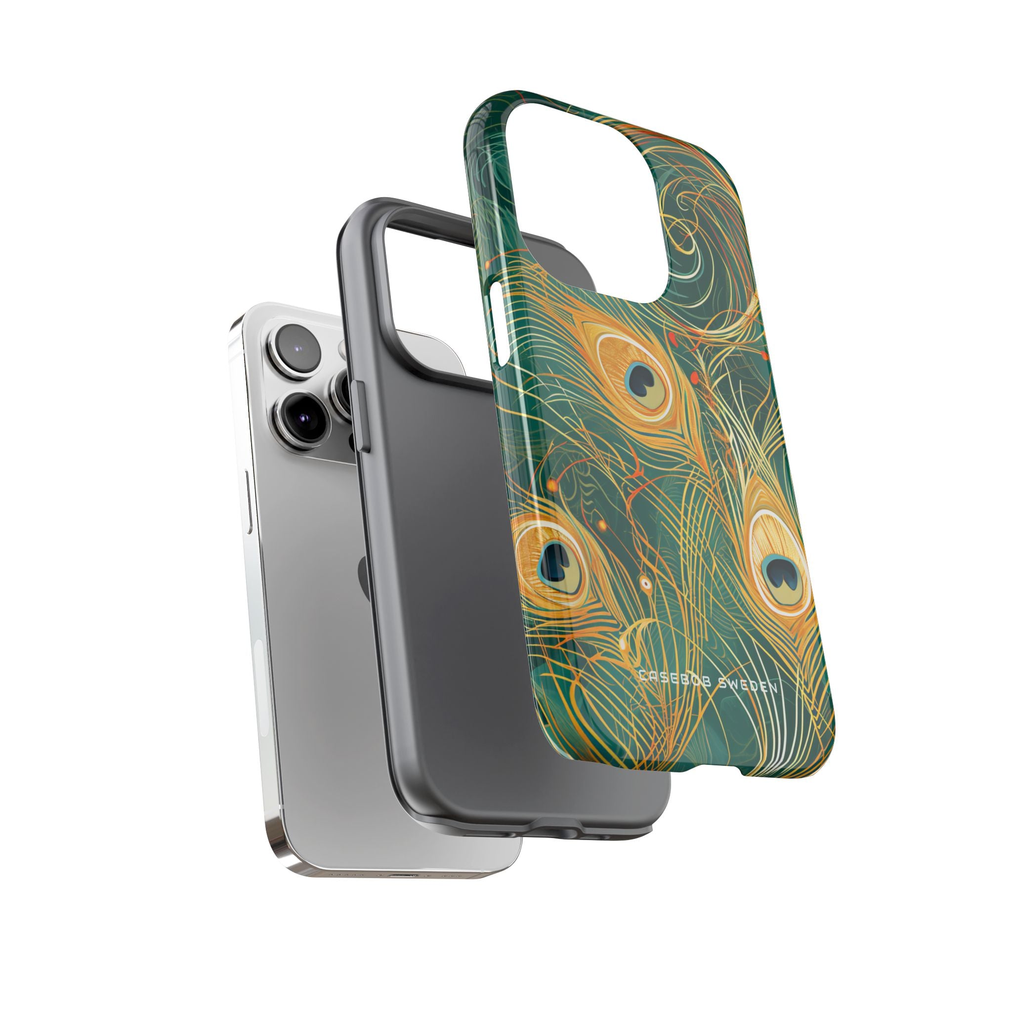 Peacock Elegance in Teal and Gold iPhone 14 - Tough Phone Case