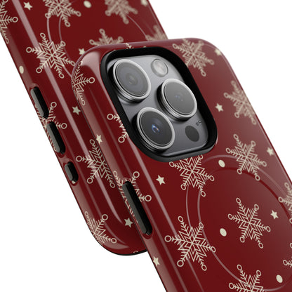 Cream Snowflake Crimson iPhone 15 Pro Case - Tough+