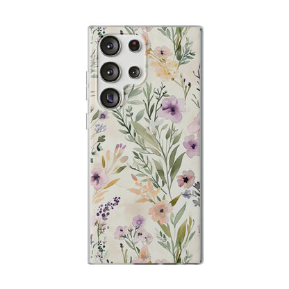 Soft Green Lavender Floral Pattern - Flexi Samsung S23 Phone Case