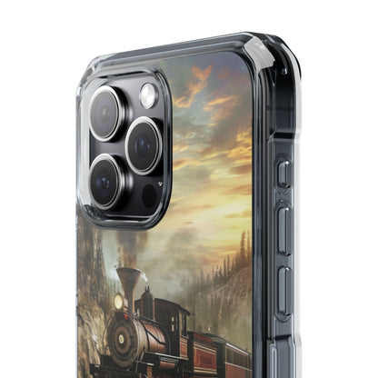 Vintage Steam Train Crossing Mountain Bridge iPhone 15 - Clear Impact Phone Case