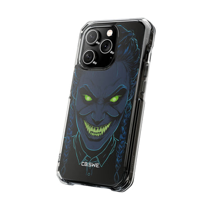 Unheimlicher, unheimlicher Charakter mit neongrünen Augen, iPhone 14 – Impact Clear+