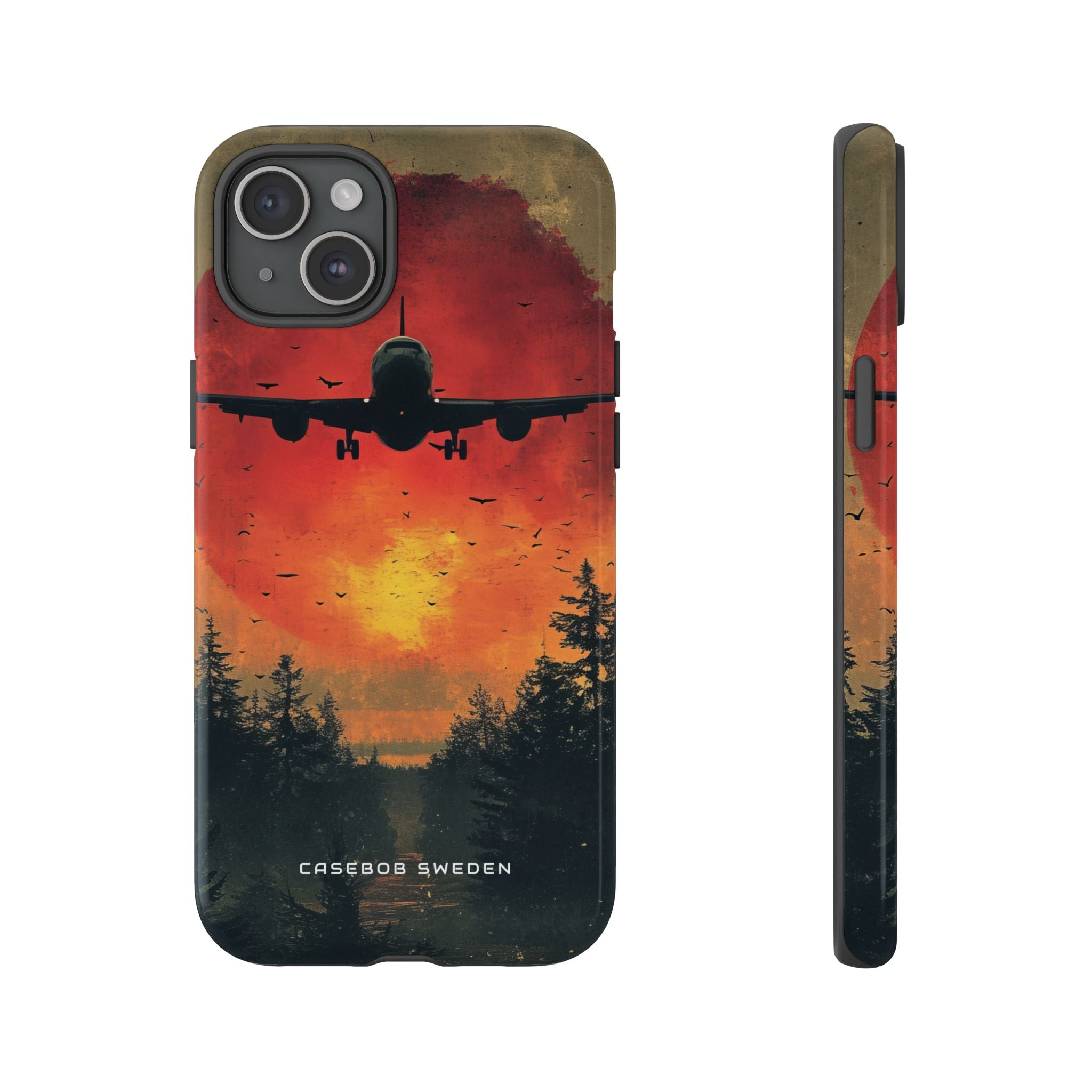 Vintage Sunset Airplane Silhouette iPhone 15 - Tough Phone Case