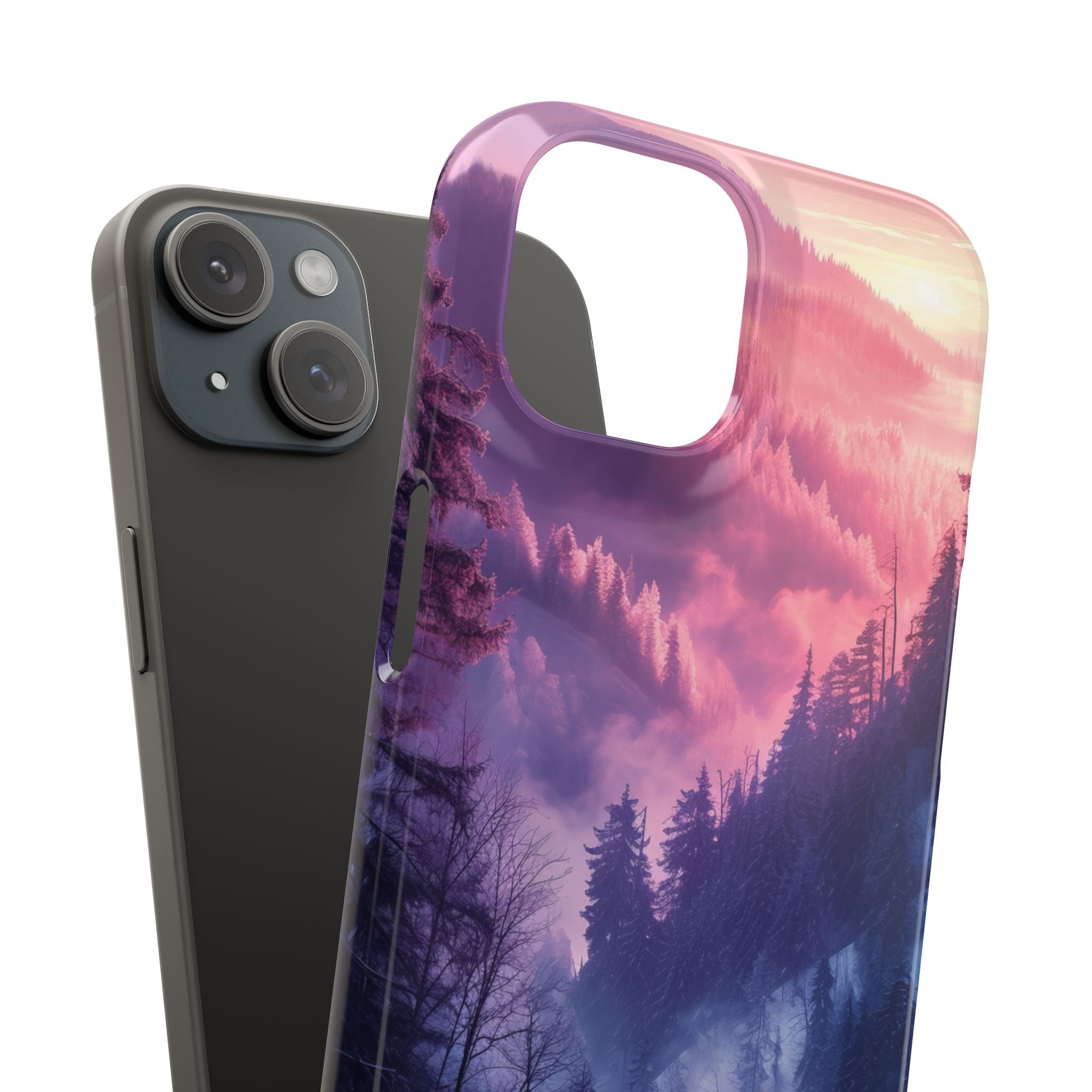 Misty Forest Serenity - Slim iPhone 15 Phone Case