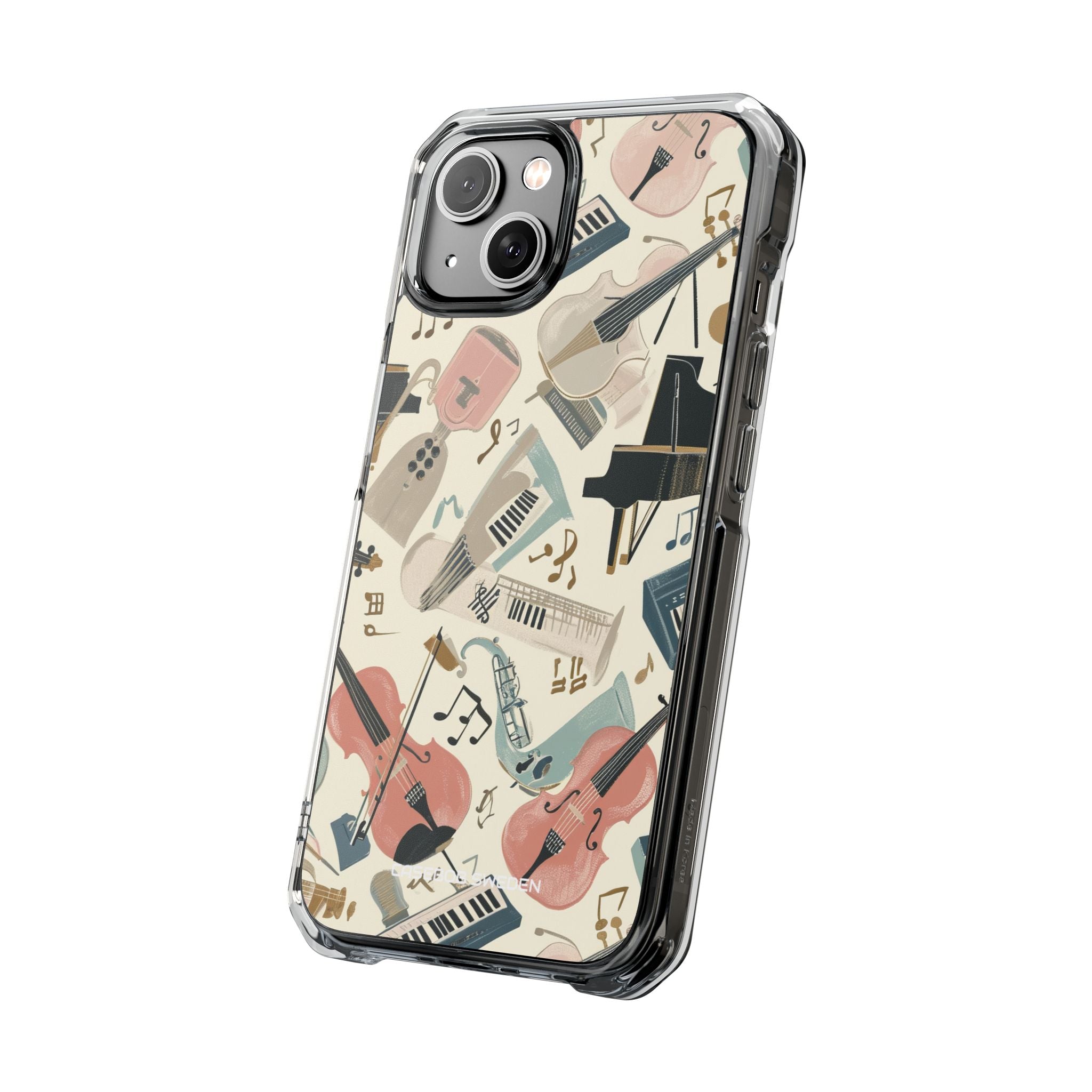 Beige Musical Instruments Pattern - Clear Impact iPhone 14 Phone Case