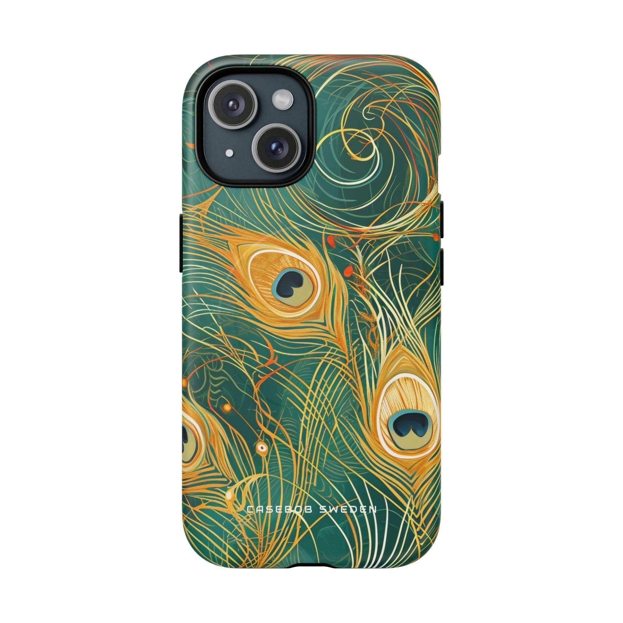 Peacock Elegance in Teal and Gold iPhone 15 | Tough+ Phone Case