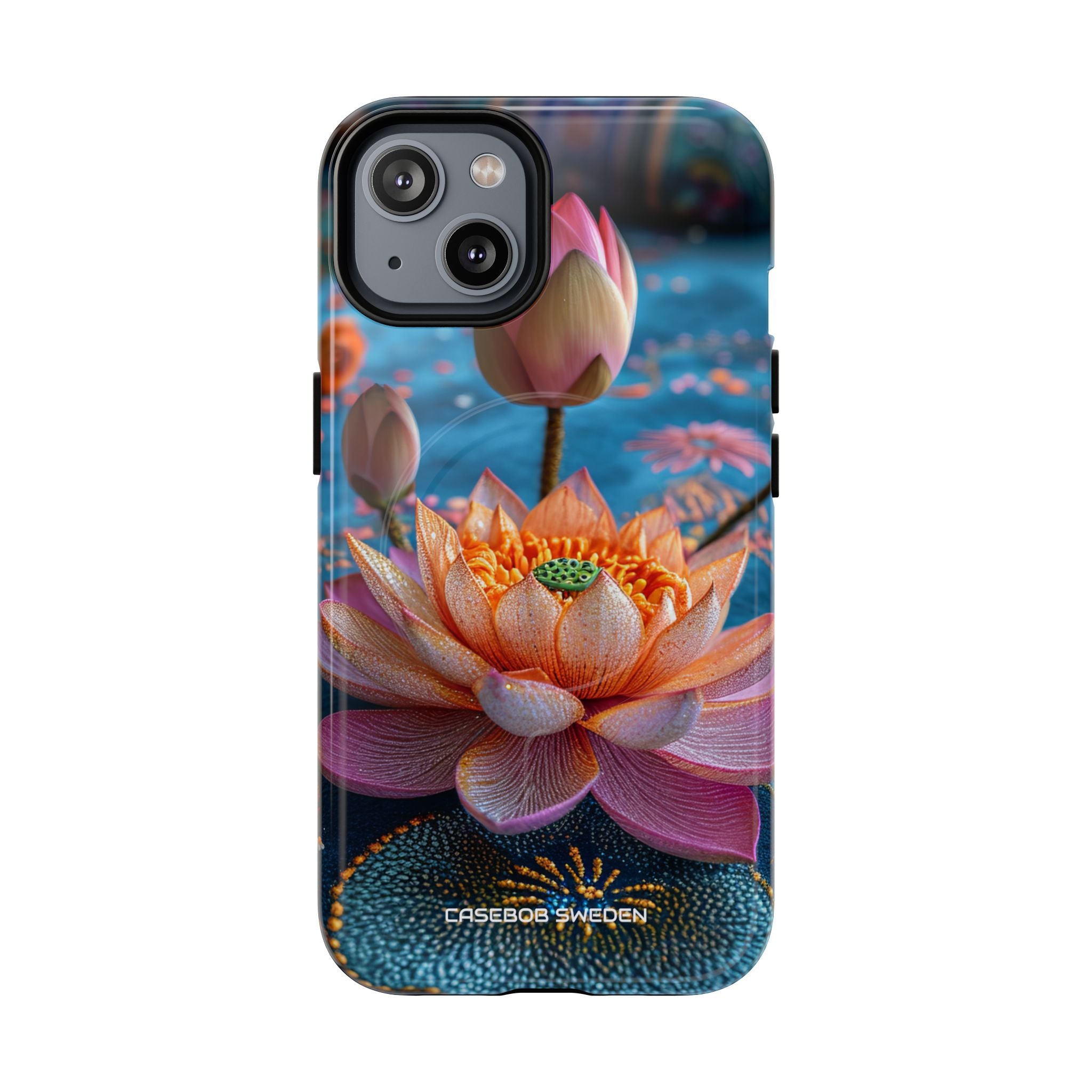 Vibrant Lotus Embroidery - Tough + MagSafe® iPhone 14 Phone Case