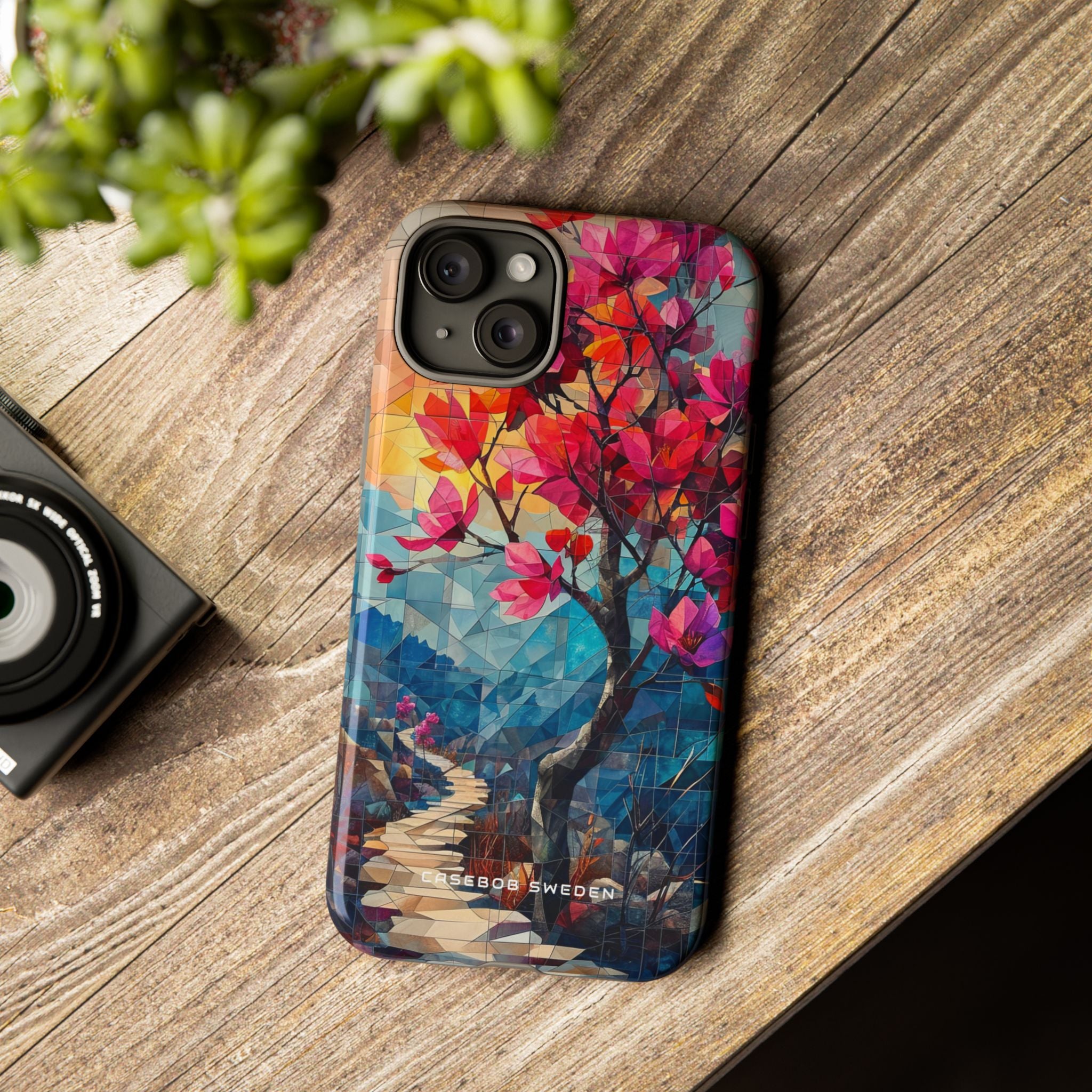 Vibrant Geometric Tree Landscape iPhone 15 - Tough Phone Case