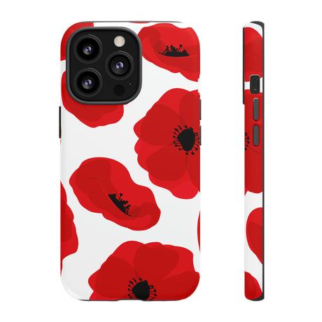 Red poppies on white iPhone case (Protective) - Protective Phone Case