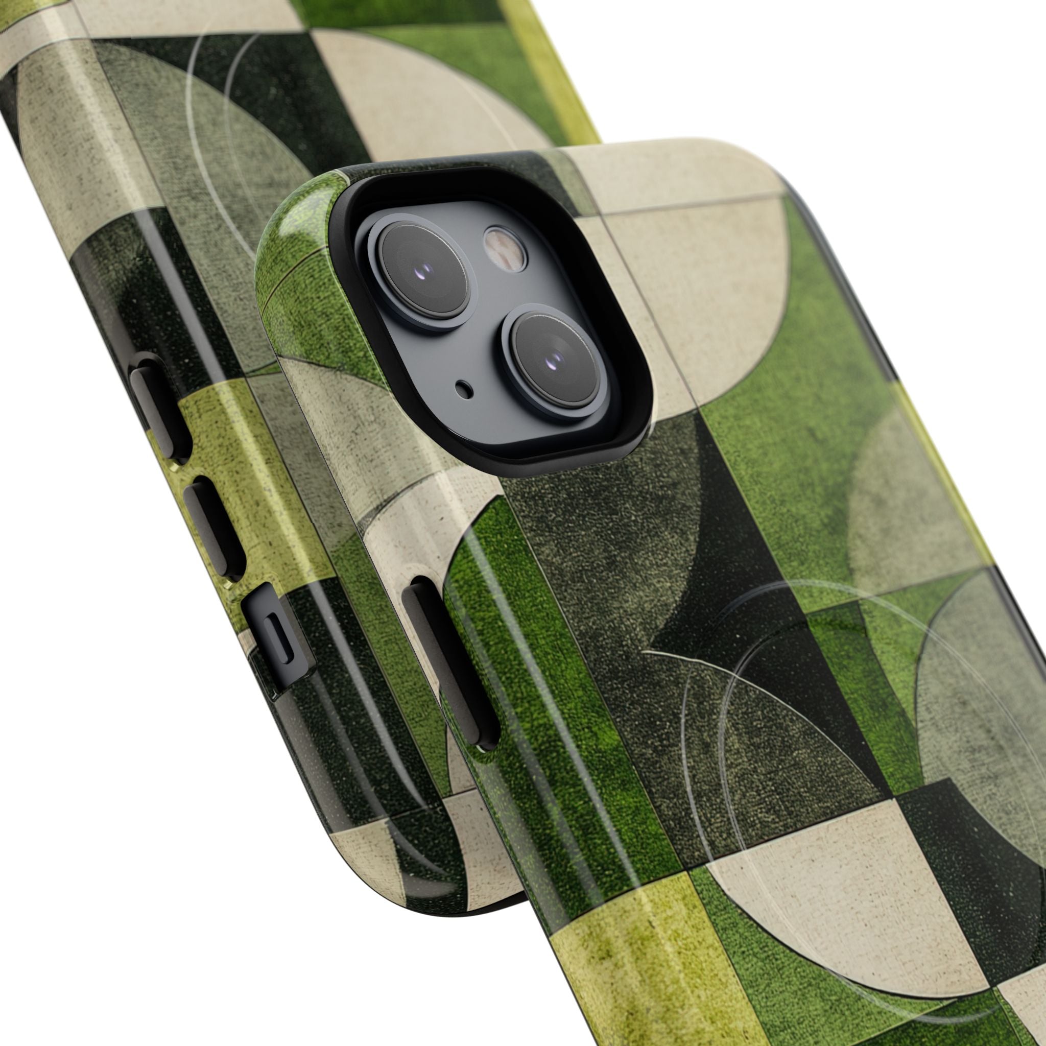 Green Geometric Harmony - Tough + MagSafe® iPhone 14 Phone Case