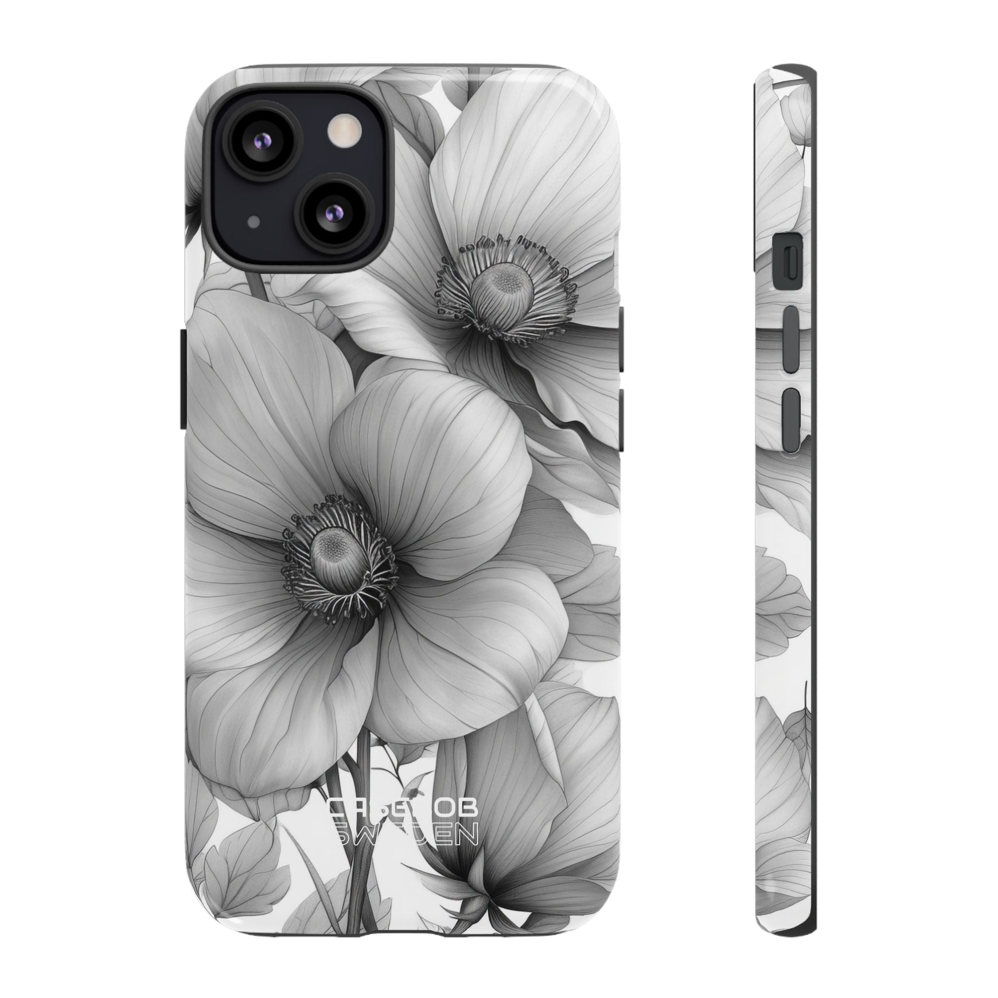 Grayscale Floral Harmony iPhone 13 - Tough