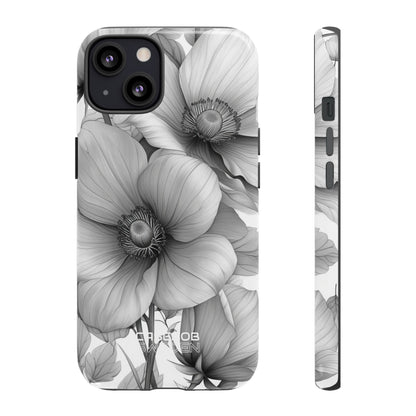 Grayscale Floral Harmony iPhone 13 - Tough