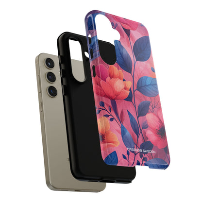 Pink Blue Floral - Tough Samsung S24 Phone Case