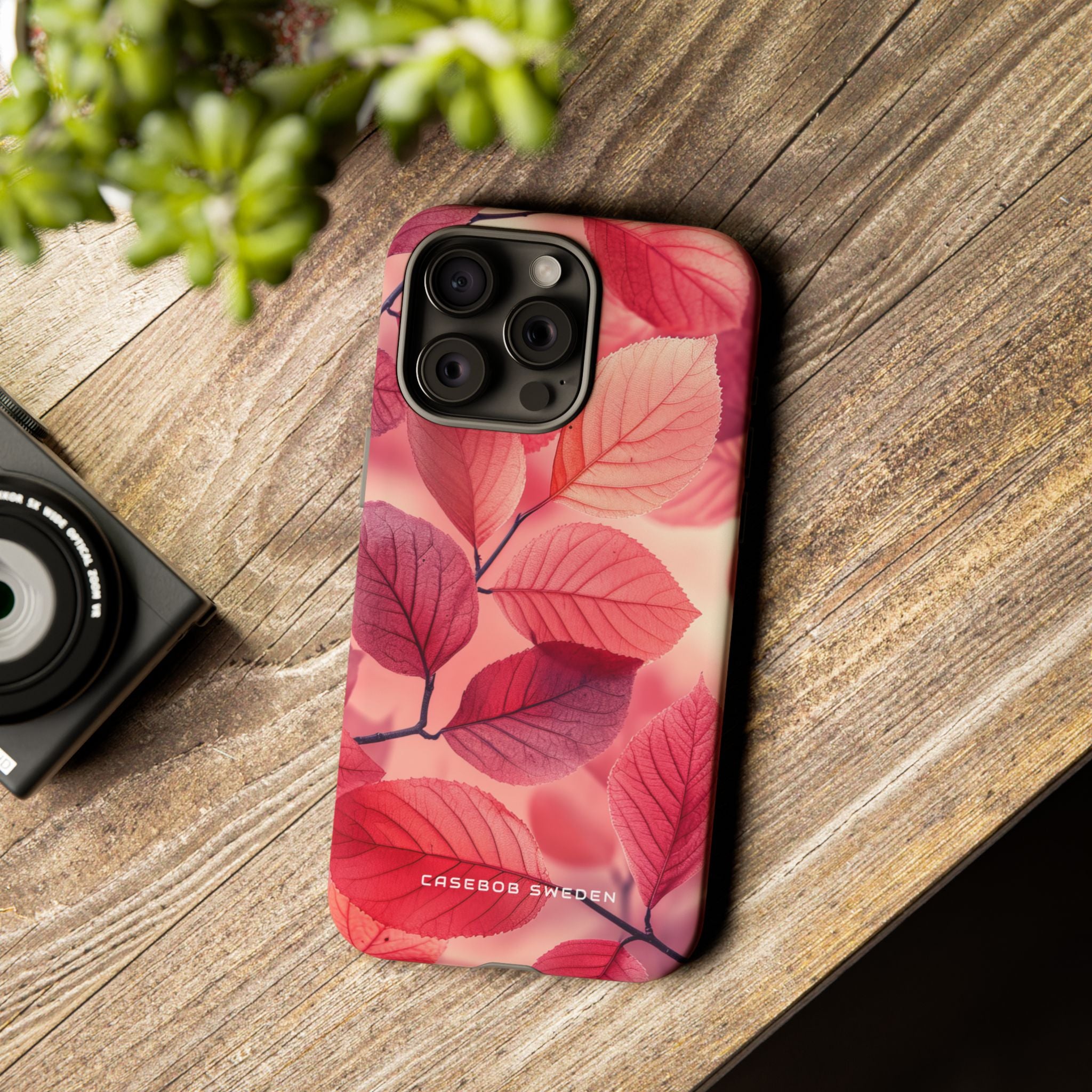 Elegant Pink Leaves iPhone 15 - Tough Phone Case