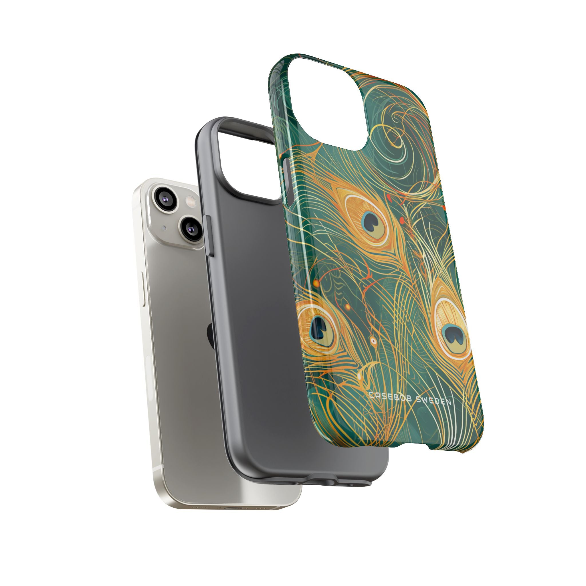 Peacock Elegance in Teal and Gold iPhone 14 - Tough Phone Case