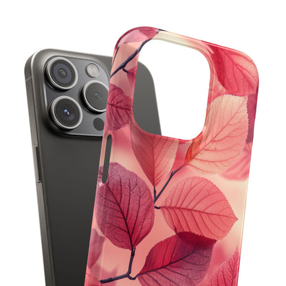 Elegant Pink Leaves iPhone 15 - Slim Phone Case