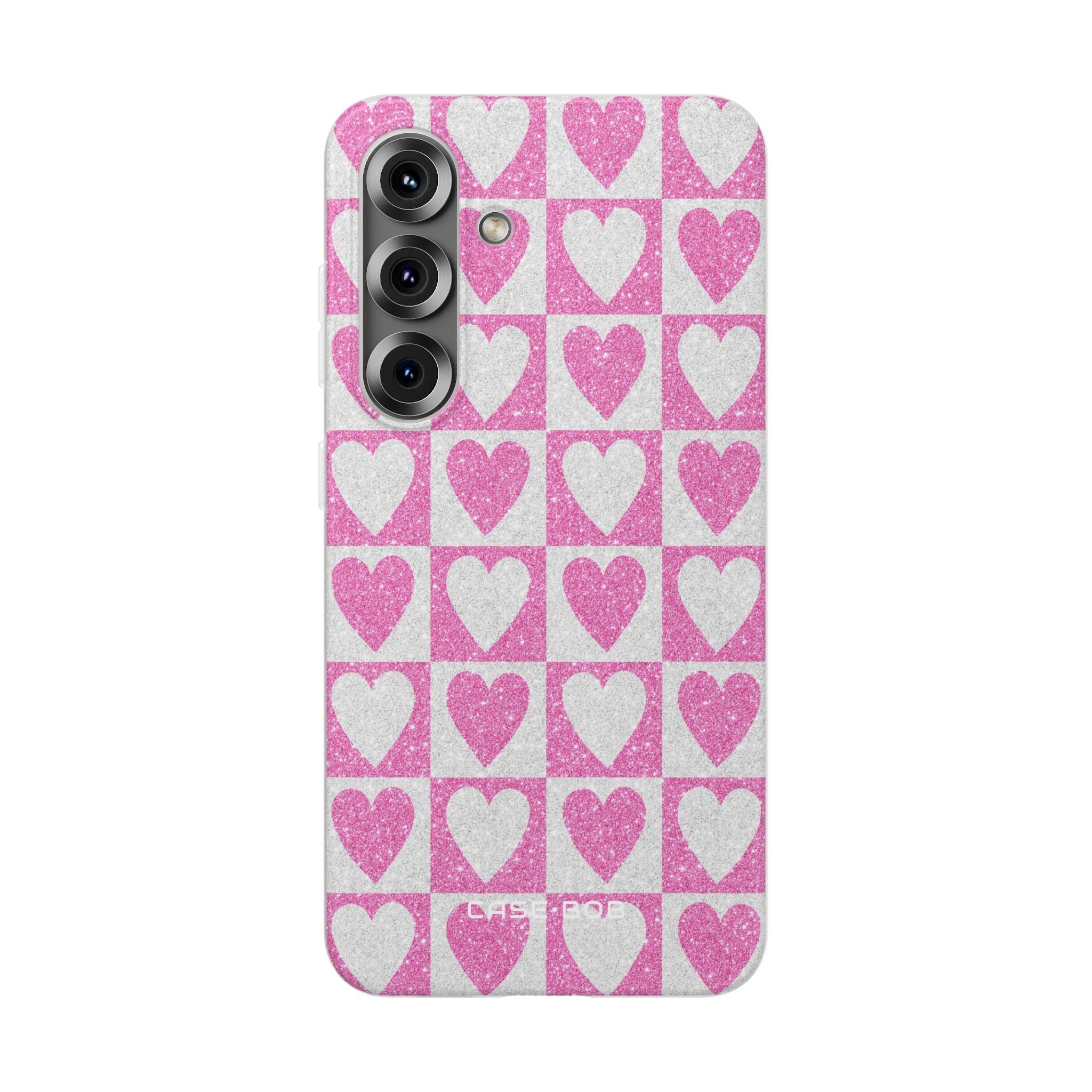 Glitter Heart Grid Samsung S25 Case - Soft